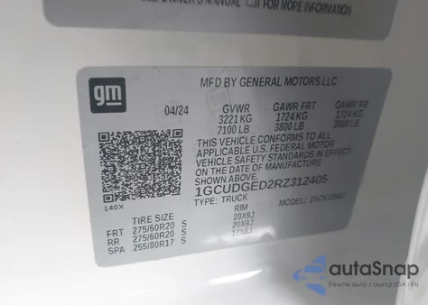 2024 Chevrolet Silverado 1500 4Wd Short Bed Ltz z USA, uszkodzony, nr VIN 1GCUDGED2RZ312405